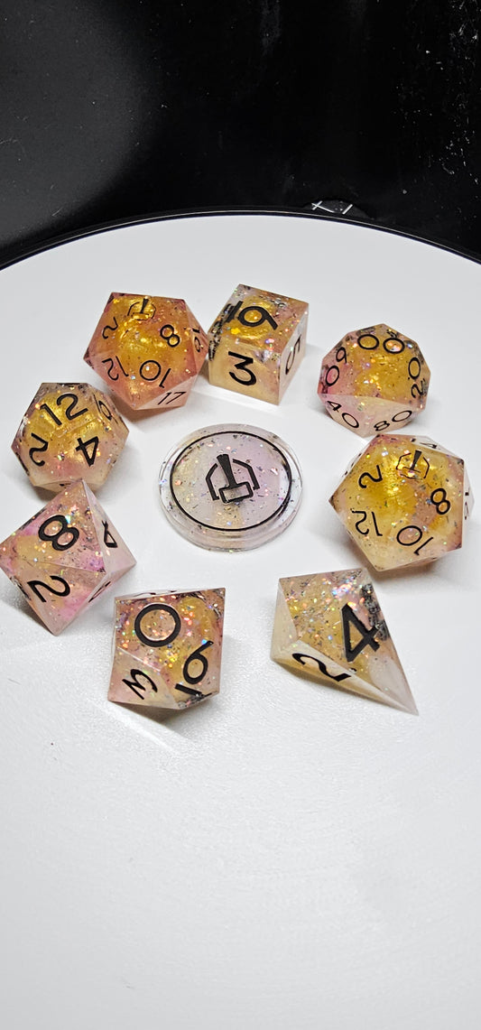Asari Gold 9-Piece Polyheadral Dice Set
