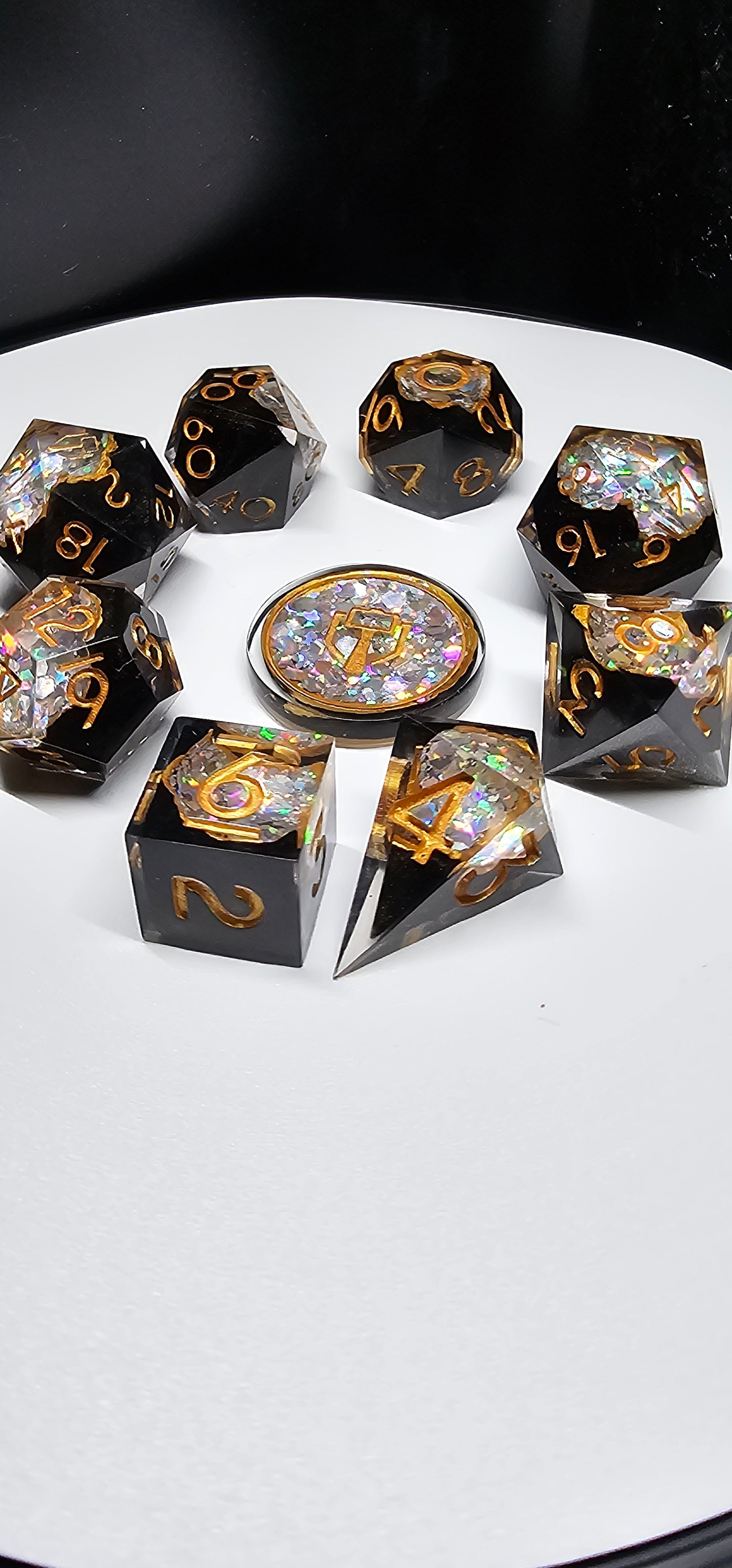 Silver Geode Handmade 9-Piece Dice Set