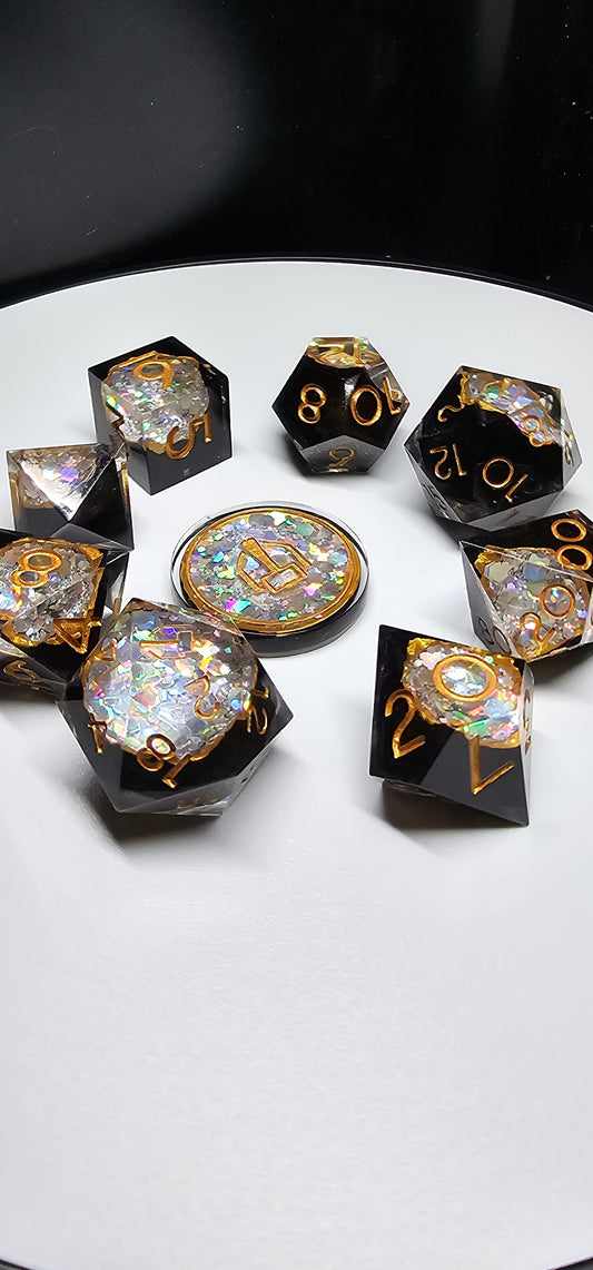 Silver Geode Handmade 9-Piece Dice Set