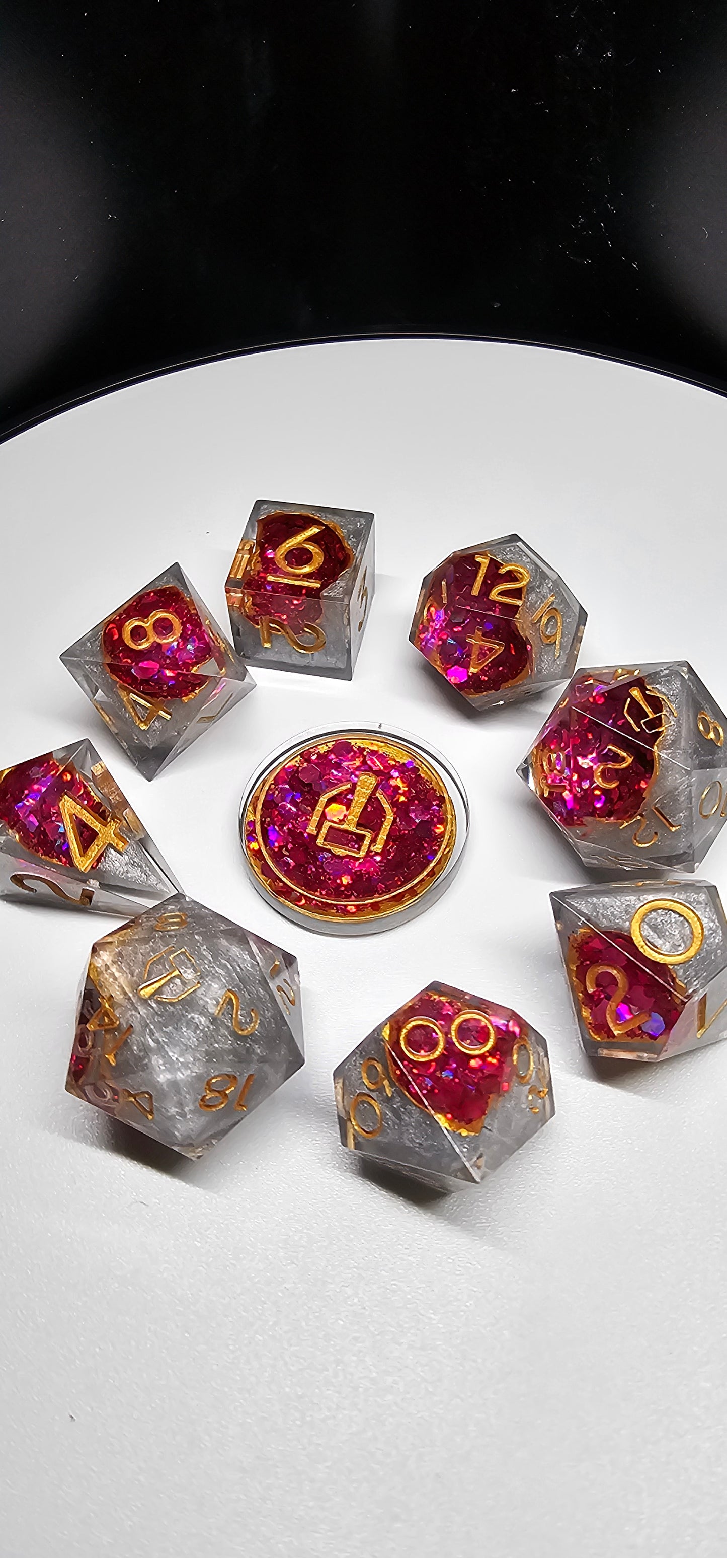 Pink Geode Handmade 9-Piece Dice Set
