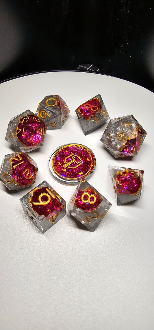 Pink Geode Handmade 9-Piece Dice Set