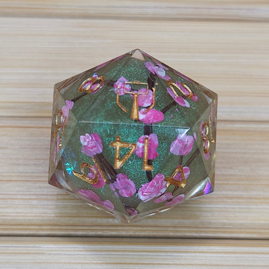 Green Cherry Blossom Handmade 9 Piece Dice Set