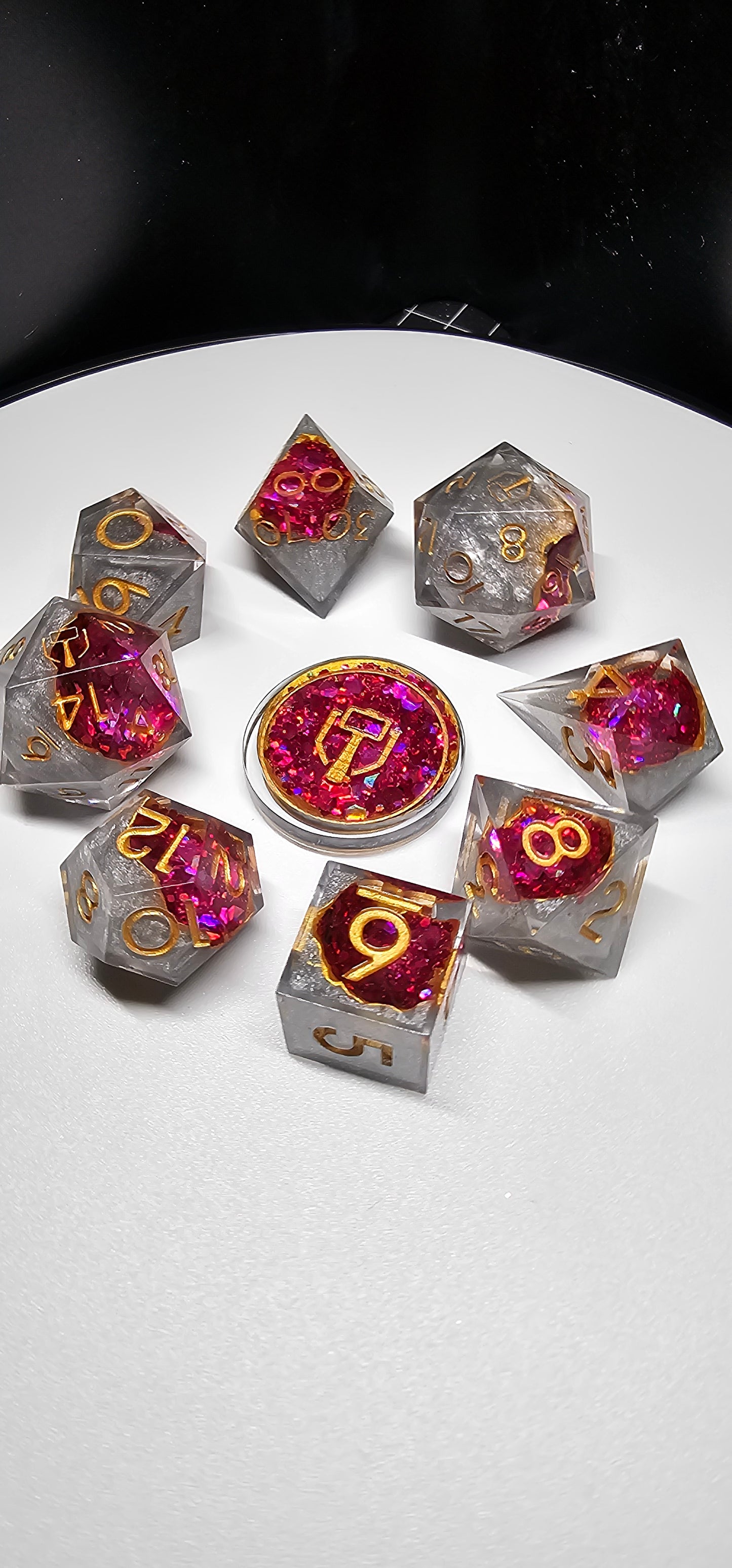 Pink Geode Handmade 9-Piece Dice Set