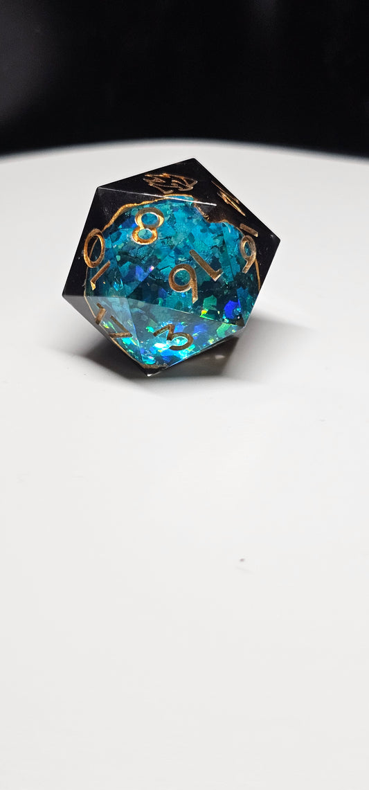 Cyan Geode Chonk D20 (28mm)
