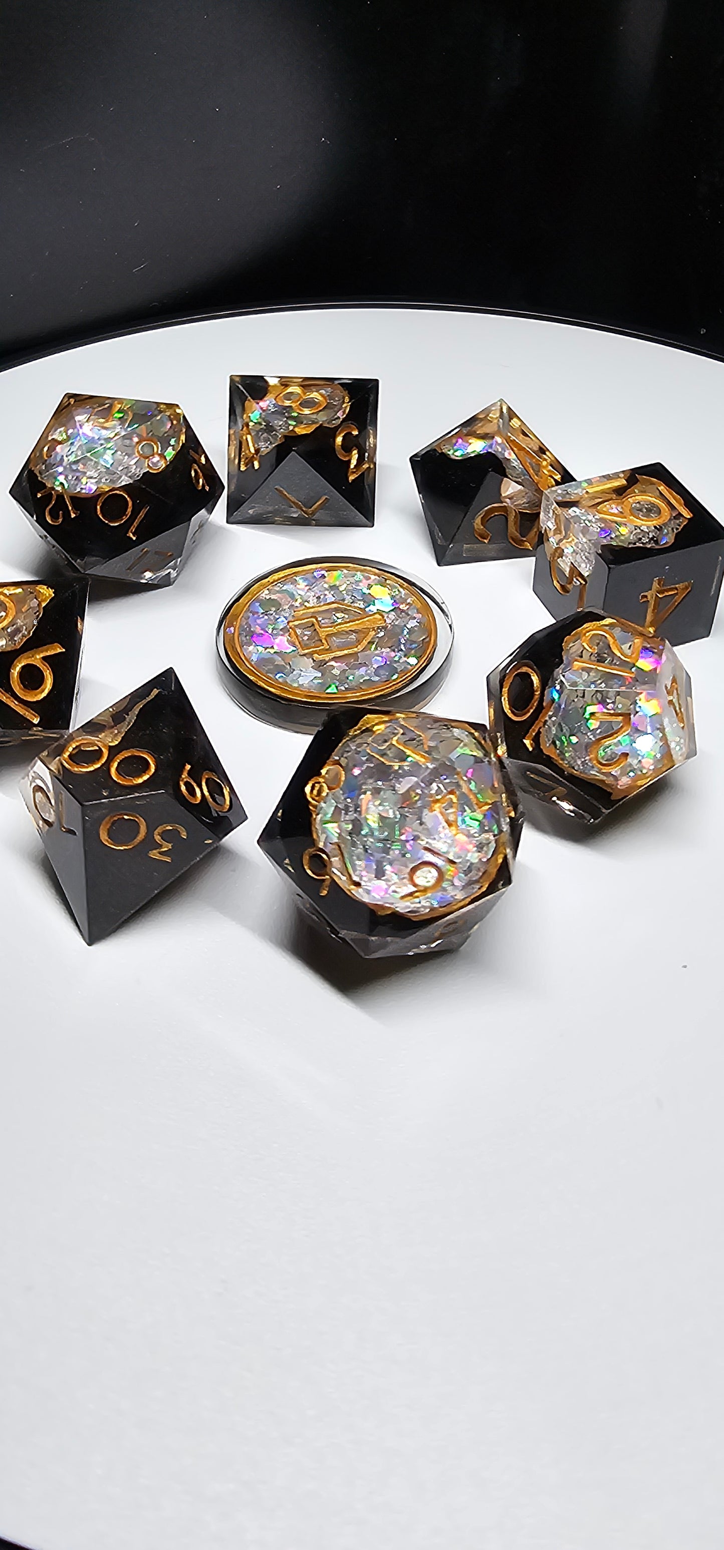 Silver Geode Handmade 9-Piece Dice Set
