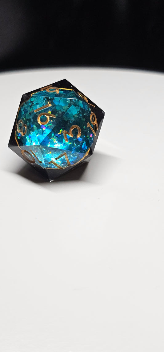 Cyan Geode Chonk D20 (28mm)